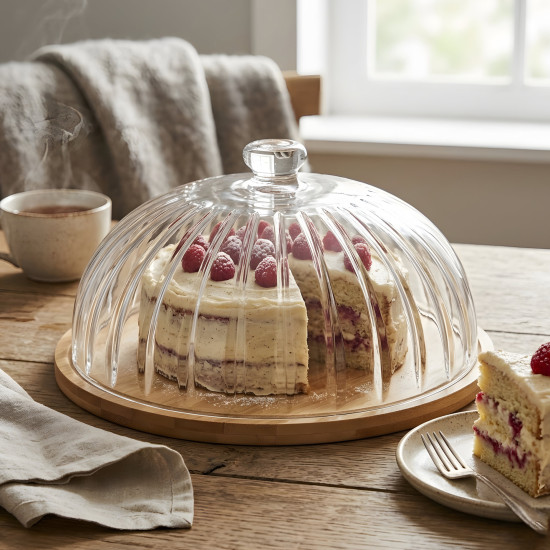 Cake Serving Platter with Glass Lid